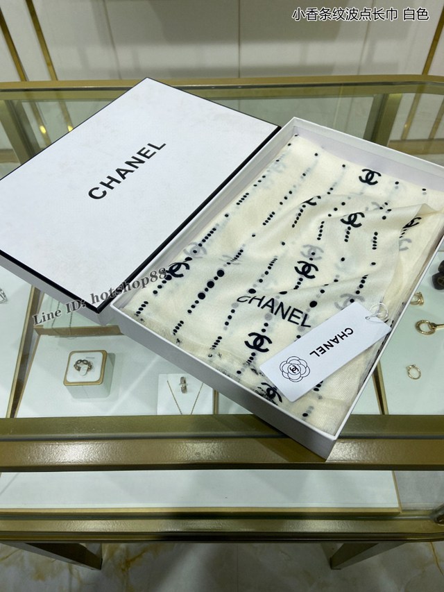 CHANEL專門店新款香奈兒小香條紋波點長巾100%頂級羊絨女士圍巾披肩 mmyj2341